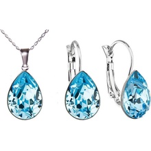 Swarovski Elements Pear stříbrná sada set souprava náušnice a přívěsek s řetízkem modrá slzička kapka 39169.4 Aquamarine modrá světlá azurová nebeská