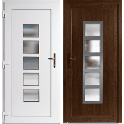 OknaDvereNaMiru.cz Vchodové dveře Lucy + INOX orámování zlatý dub / bílá levé otevírání dovnitř 110 x 210 cm