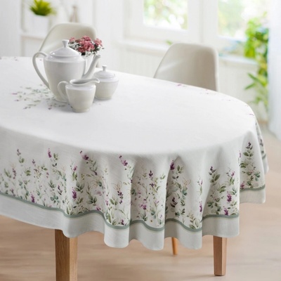 Eurofirany Obrus OVÁL 140x220cm Summer 11 s potlačou letných kvetov mätová Polyester 140x220cm ovál