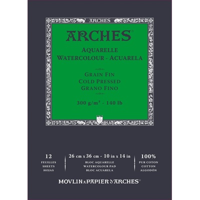 Arches akvarelový blok jemnozrnný lisovaný za studena prírodná biela 300 g/m² 12 listov 23 × 31 cm