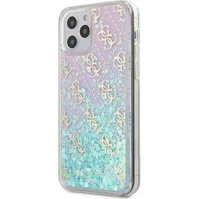 GUESS Liquid Glitter Gradient Case - дизайнерски кейс с висока защита за iPhone 12, iPhone 12 Pro (розов)