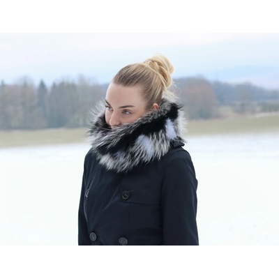 Špongr kožušinový golier z mývalovca Multi Black&White prevliekací