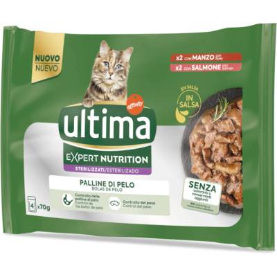 Ultima Cat Expert Nutrition Hairball hovězí a losos 44 x 70 g