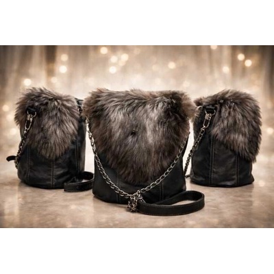 Max Original Leather Dámska kožušinová kabelka fox blk/silver