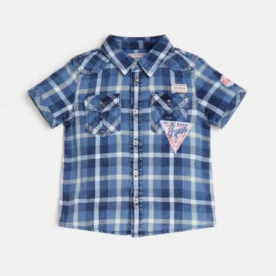 GUESS Карирана риза с къс ръкав за момче в синьо Guess