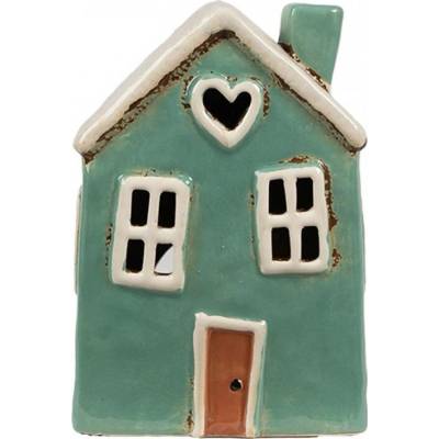Zelený keramický domeček na čajovou svíčku Houthem XXV – 13x9x18 cm