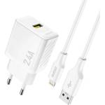 Dudao A23LEU мрежово зарядно устройство с USB изход 2, 4 A, GaN + Lightning кабел, БЯЛО (GP-193585)