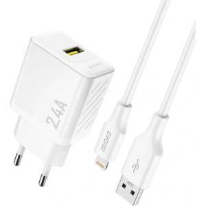 Dudao A23LEU мрежово зарядно устройство с USB изход 2, 4 A, GaN + Lightning кабел, БЯЛО (GP-193585)