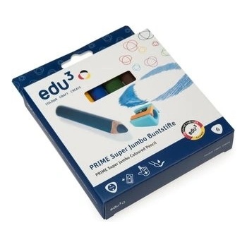 Edu3 Super Jumbo trojhranné pastelky v dreve K06 tuha 10 mm 6 farieb + 1 strúhadlo