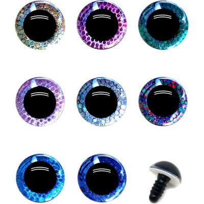 Oči bezpečnostní třpytivé se vzorem polokulaté - 16mm, stříbrná