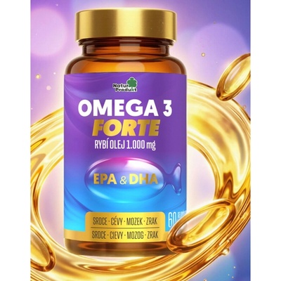 Naturprodukt Omega 3 FORTE 1000 mg rybí olej s vitamínom E 60 kapsúl