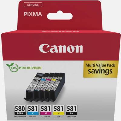 Canon PGI-580/CLI-581 PBK/C/M/Y Pigment + Ink Cartridge Multi Pack (2078C007AA)