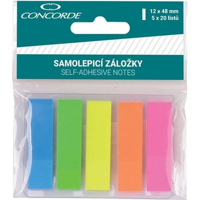 Záložky samolepící PP 12x48,5mm 5 neon barev 5x20 listů Concorde – Zbozi.Blesk.cz