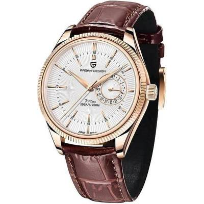 Мъжки часовник Pagani Design Claviole, Кварцов, Естествена кожа, Кафяв / Розово злато (PD-1689-BROWN-ROSEG)
