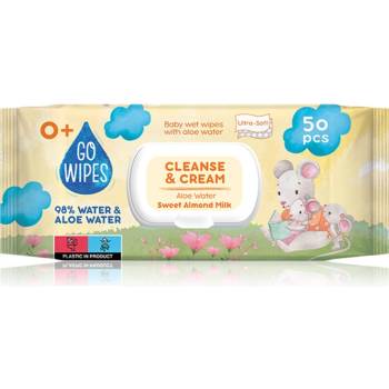 Go Wipes Cleanse & Cream Sweet Almond Milk нежни мокри кърпички за бебета за чувствителна кожа алое вера 0+ 50 бр