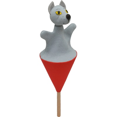 Moravská ústředna Brno Moravská - Кукла за куклен театър с конус и дървена пръчка Вълк, 20 см