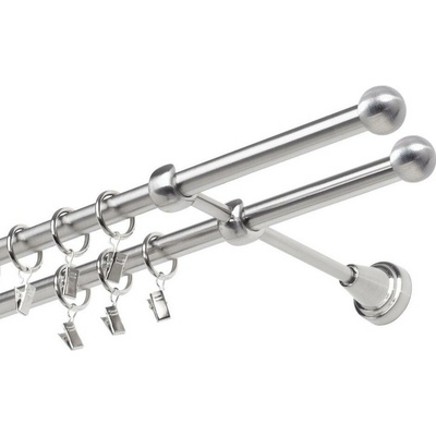 OK-GarnýžeCZ Garnýž kovová dvouřadá 19mm Koule nerez 210 cm do stěny / kroužky s žabkou