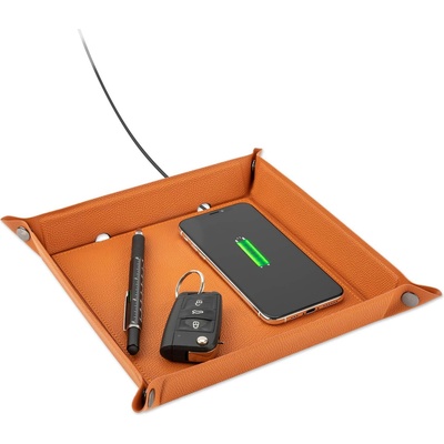 4smarts Pocket Tray Organizer, 15W - настолен органайзер с поставка (пад) за безжично зареждане за Qi съвместими устройства (кафяв)