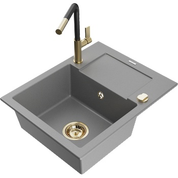 Mexen Enzo мивка гранитна 1-камерна с отцедник и кухненски смесител Flora, сив - 6506-71-670401-57-G (6506-71-670401-57-G)