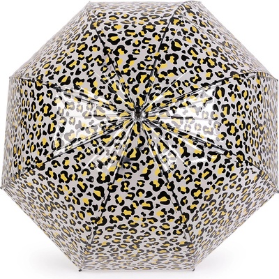 Dámský průhledný vystřelovací deštník leopard 3 žlutá