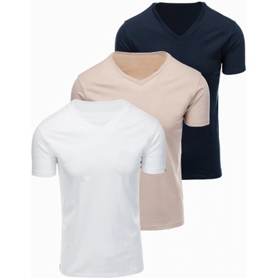 Ombre Clothing Мъжка памучна тениска BASIC с V-образно деколте - бяла/пясък/navy V12 OM-TSBS-0281 Ombre Clothing Ombre Clothing | Siv | МЪЖЕ | S