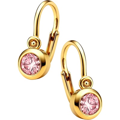 Zlaton Náušnice žluté zlato s růžovým zirkonem visací 1g 1.3cm 001310303232