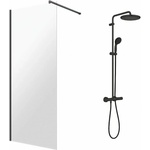 Grohe Комплект душ кабина Omnires Marina Walk-In, черна, 90x200 см и душ колона Grohe Vitalio Start, черна (DNR90XBLTR+266772431)
