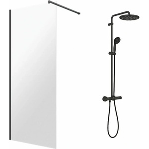 Grohe Комплект душ кабина Omnires Marina Walk-In, черна, 90x200 см и душ колона Grohe Vitalio Start, черна (DNR90XBLTR+266772431)