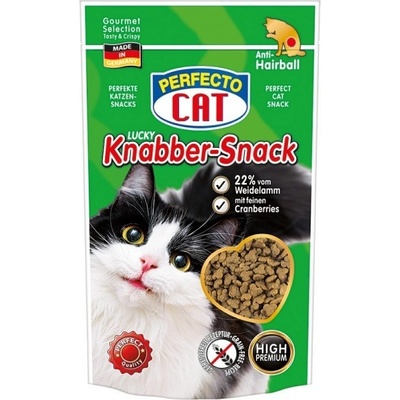 Perfecto Cat Lucky Knabber-Snack s jahňacím a brusnicami Anti-Hairball 50 g