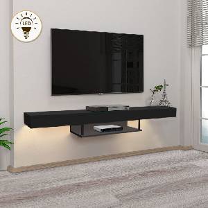 TopMebel Albares TopMebel меламинов стенен ТВ шкаф с LED осветление в черен цвят 150x29.6x22cm