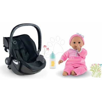 Corolle Set vajíčko s bábikou Bébé Baby Doll Carrier Cybex Priam 2in1 Black a fľaška na kŕmenie so zvukom