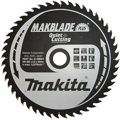 MAKITA Kotúč pílový D 260 x 30 mm na drevo (48 TCT zubov) 2.8 mm rez - B-09824 / MakBlade-Plus