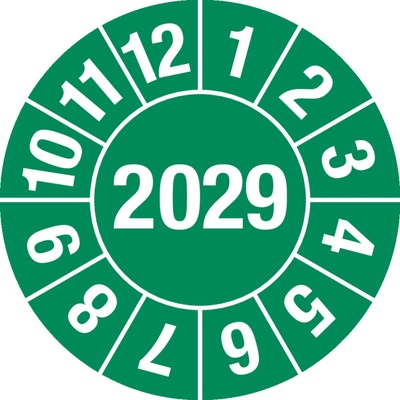Kontrolná nálepka 2029, zelená, fólia samolepiaca, 25 mm, BJ = 5 x 15 ks