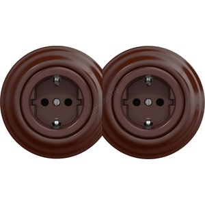 Kliklap - Двойна ретро домашна розетка с рамка SCHUKO 230V кафява (KA0035C)