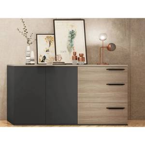 Bogdan Furniture I Скрин Chrome, Графит и Сонома, Стъкло витрина - сиво