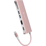 ADAM elements Casa Hub A03 - USB-C хъб с 2 USB изхода, HDMI порт, VGA порт и четец за карти памет за устройства с USB-C порт (розово злато) (AAPADHUBA03RG-1)