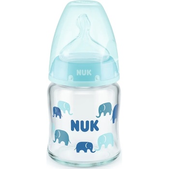 Nuk Стъклено шише със силиконов биберон Nuk - First Choice, TC, 120 ml, синьо (10747114)