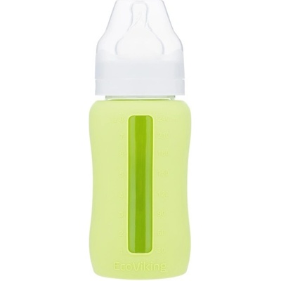 Ecoviking sklenená široká silikonový obal zelená hrášková 240 ml