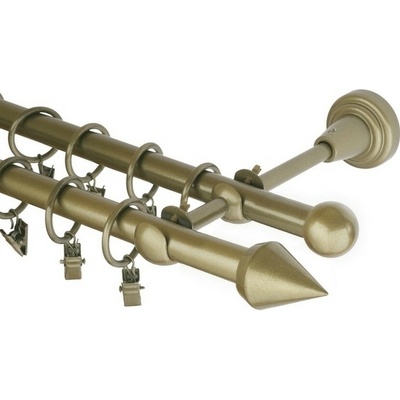 OK-GarnýžeCZ Garnýž kovová dvouřadá 16mm Hrot zlatá antik 480 cm do stěny / kroužky s žabkou
