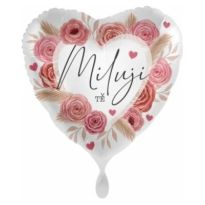 Premioloon Srdce Miluji tě růže CZ 43cm fóliový balónek