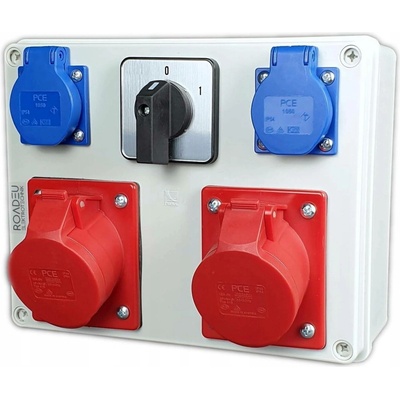 Elektrický rozvaděč 2x zásuvka PCE 16A 5P 2x zásuvka 230V Vypínač