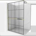 Mexen Kioto+ душ преградна стена с рафт Walk-in 130 x 200 см, черна мрежа, златна - 800-130-121-50-77 (800-130-121-50-77)