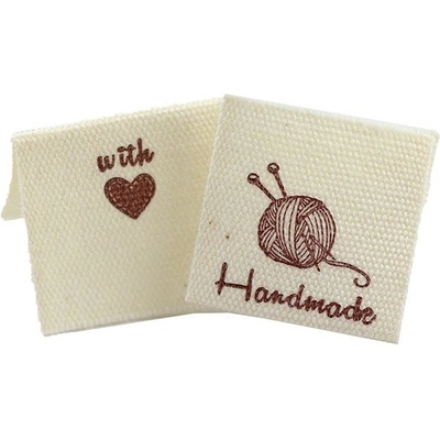 Pro Háčkování Látková cedulka Handmade bílá natural s klubíčkem – Zboží Dáma