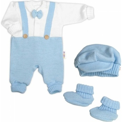 Baby Nellys Rostoucí pletený overálek 3D Hand Made malý Elegán sv. modrý bílá