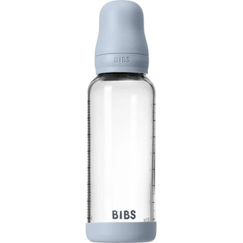 BIBS Baby Glass Bottle Silicone шише против колики със силиконова приставка за пиене Baby Blue 240ml