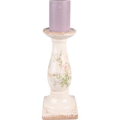 Béžový keramický svícen s růžemi Rossia L - Ø13*30 cm - Clayre & Eef
