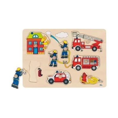 Goki - Дървен пъзел с дръжки - Пожарна (57907)