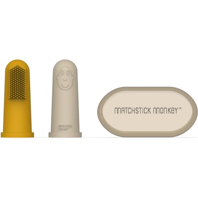 Matchstick Monkey Silikonové zubní kartáčky na prst s pouzdrem, žlutá a béžová