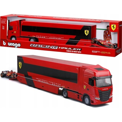 Bburago RACE Tahač s návěsem Iveco S Way + F1 Ferrari SF24 2024 16 Charles Leclerc 1:43