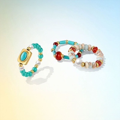 JAY Sada tří prstýnků Azure Island tyrkys achát JAY-0118-ZS51319 nastavitelná Tyrkysová